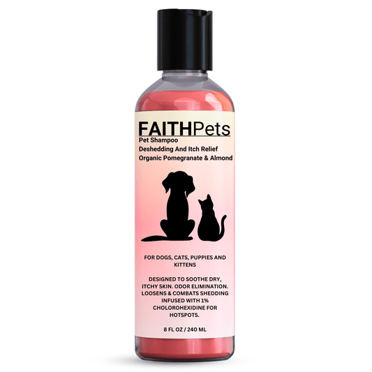 FaithPets Deshedding & Dandruff Pet Shampoo - Organic Pomegranate, Organic Almond & Chlorhexidine - FaithPets