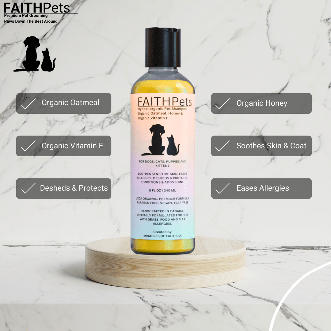 FaithPets Hypoallergenic Shampoo - Organic Oatmeal, Organic Honey & Organic Vitamin E - FaithPets