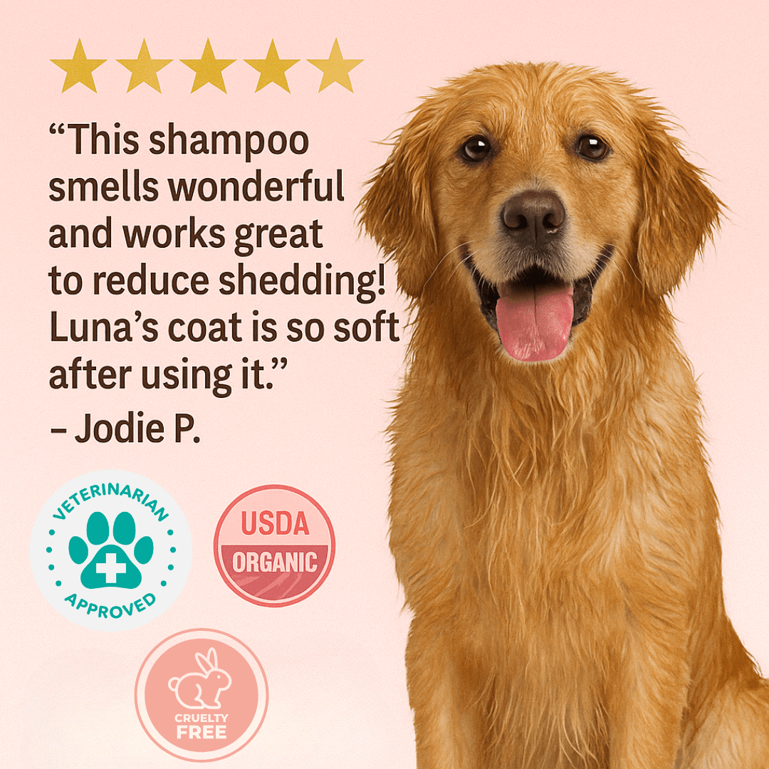 FaithPets Deshedding & Dandruff Pet Shampoo - Organic Pomegranate, Organic Almond & Chlorhexidine - FaithPets
