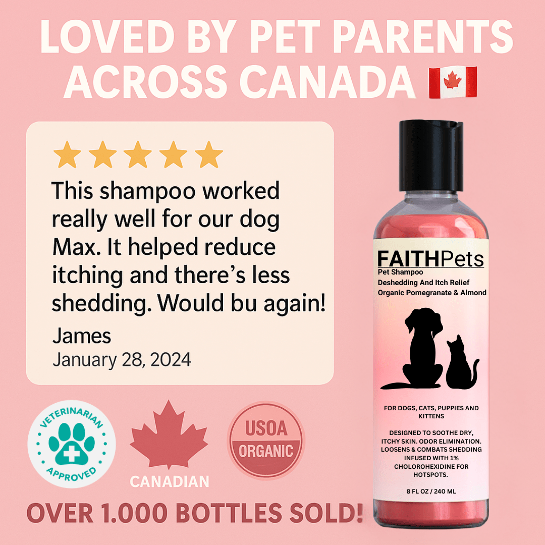 FaithPets Deshedding & Dandruff Pet Shampoo - Organic Pomegranate, Organic Almond & Chlorhexidine - FaithPets
